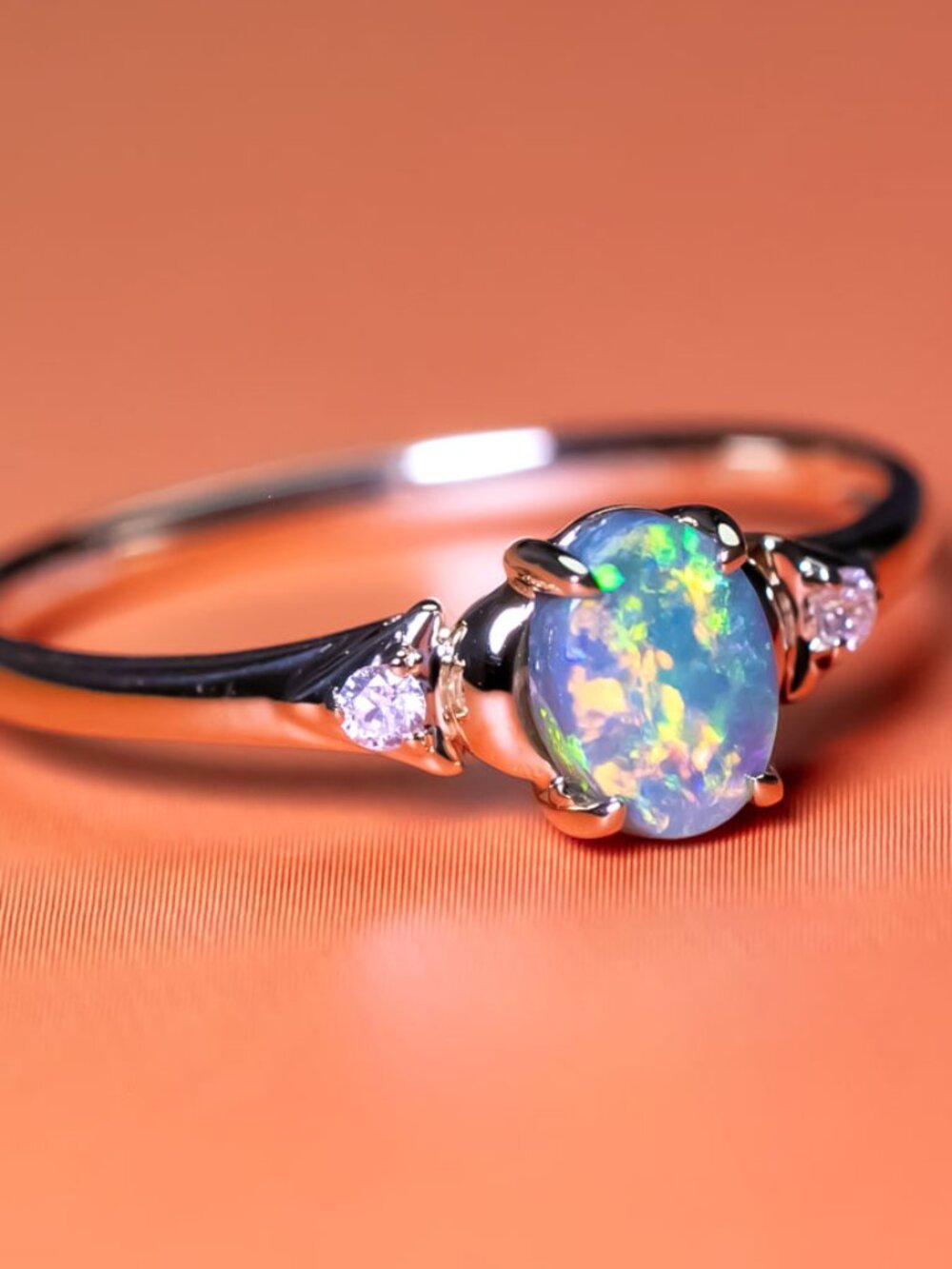 Australian Black Opal & Diamond Engagement Wedding Ring in 18k Yellow Gold